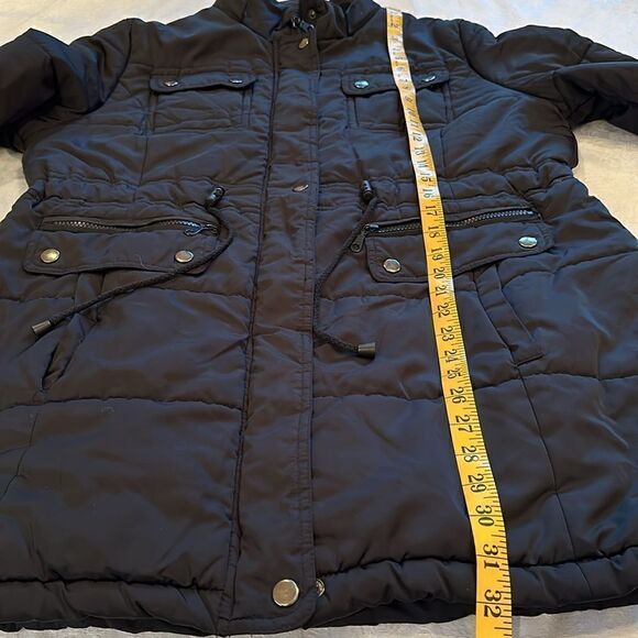 Black Quilted Coat Insulated Winter Trench Puffer Womens Large - Picture 11 of 15